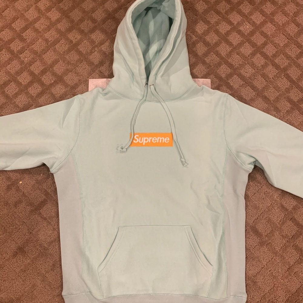 Supreme box logo hoodie ice blue
